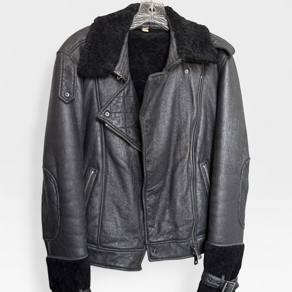 Burberry Brit Leather Shearling Aviator Jacket WOMENS – Black – Size US 14 - Picture 5 of 13